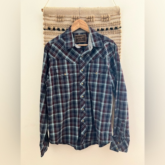 Wrangler Men's Plaid Button Down Shirt - Maroon and Blue - Picture 1 of 9